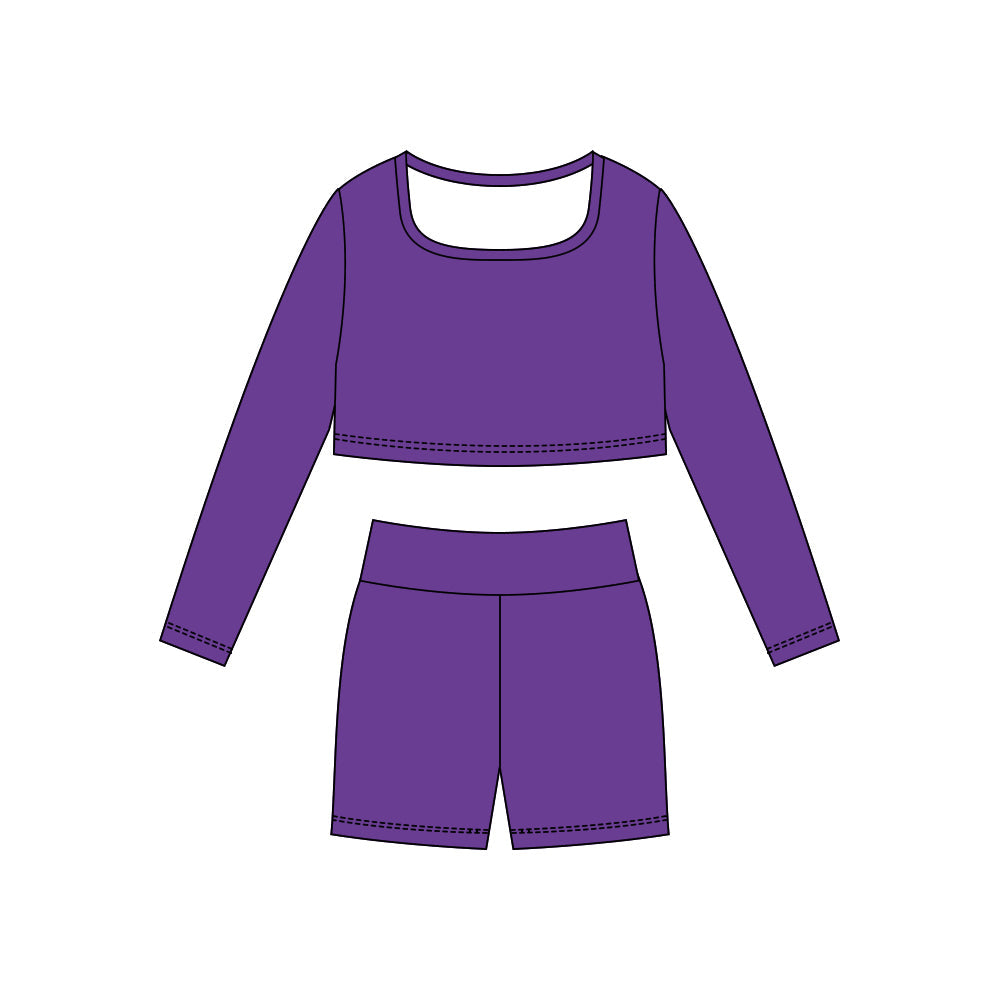 ( Moq 5 ) Preorder Baby Girls Purple Long Sleeves Shirt Shorts Yoga Active Clothes Set
