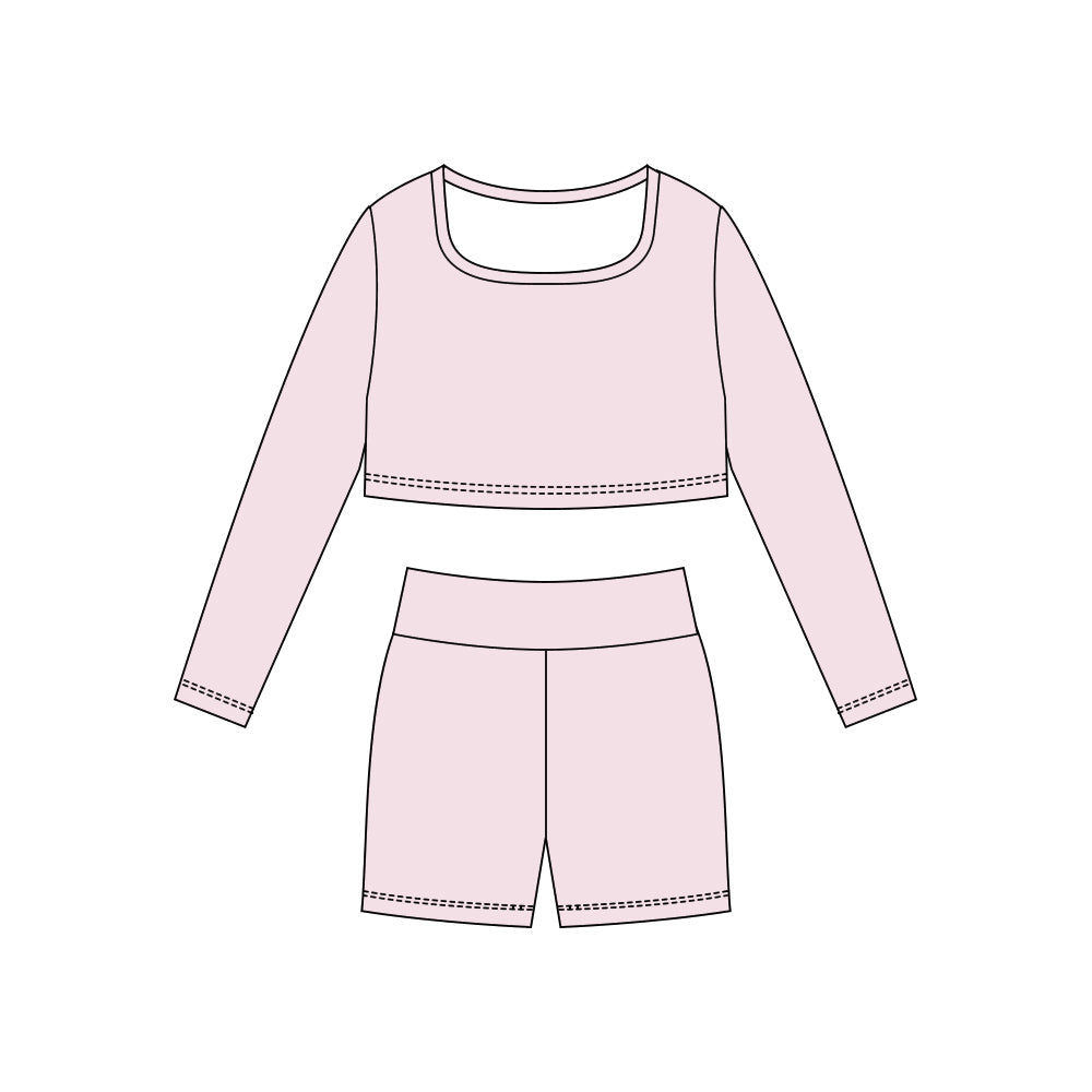 ( Moq 5 ) Preorder Baby Girls Light Pink Long Sleeves Shirt Shorts Yoga Active Clothes Set