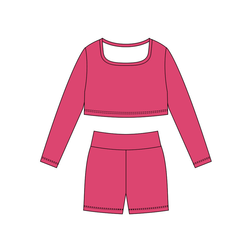 ( Moq 5 ) Preorder Baby Girls Pink Long Sleeves Shirt Shorts Yoga Active Clothes Set