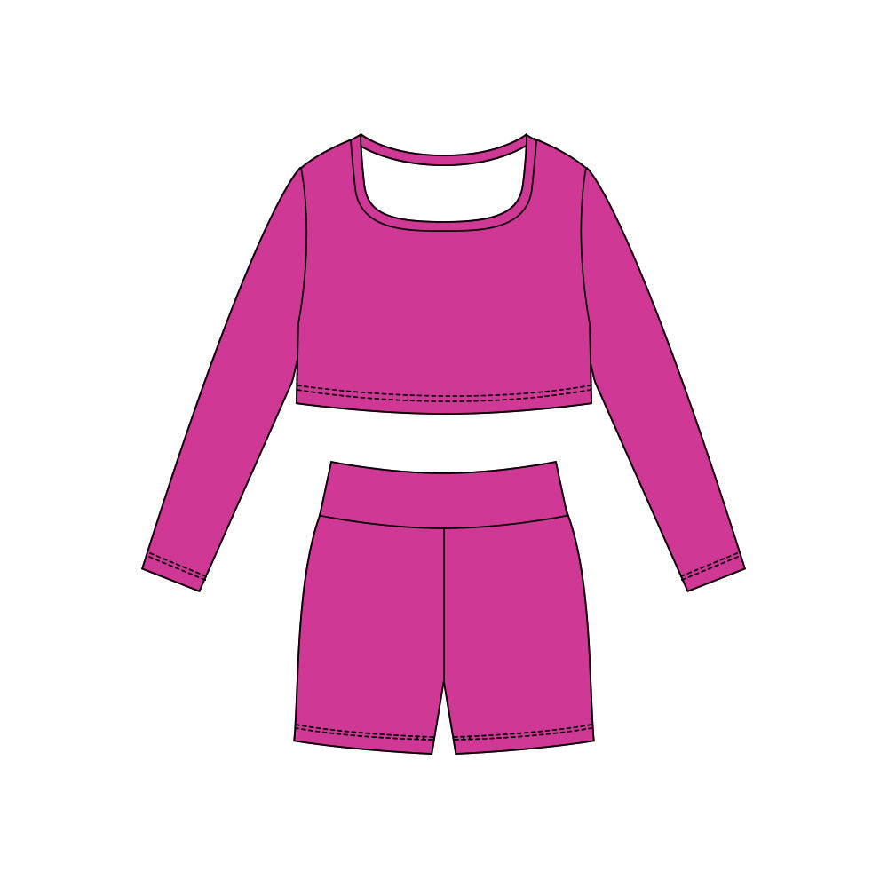 ( Moq 5 ) Preorder Baby Girls Hot Pink Long Sleeves Shirt Shorts Yoga Active Clothes Set