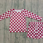Baby Girls Long Sleeves Dark Red Checked Shirt Pockets Shorts Clothes Set RTS