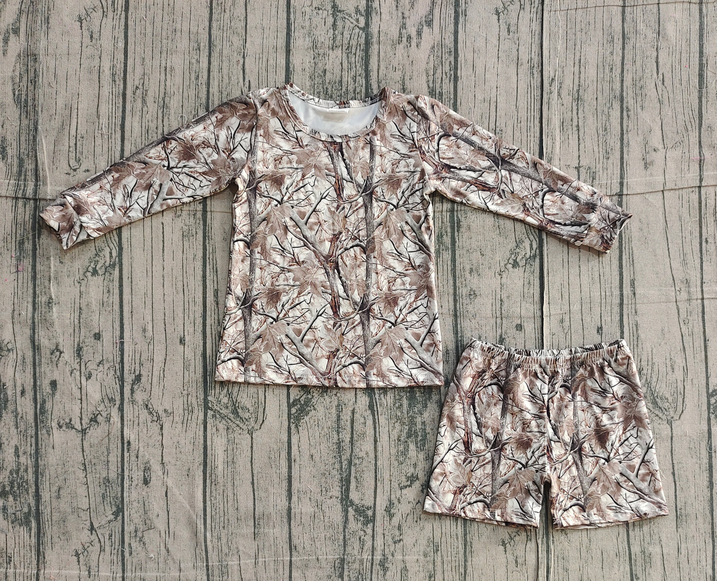 Baby Girls Long Sleeves Leaves Shirt Pockets Shorts Camo Clothes Set RTS