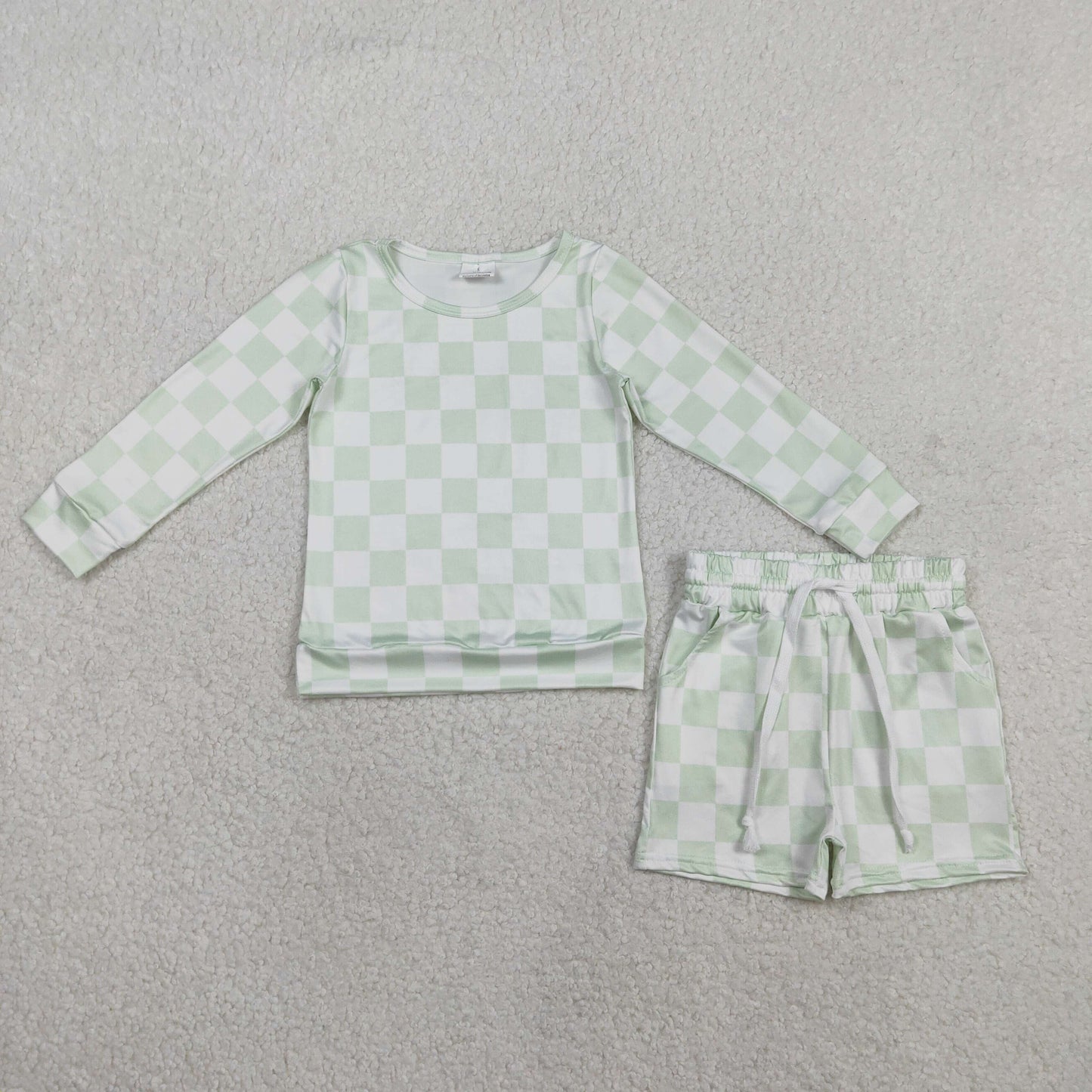 Sibling Baby Girls Kids Long Sleeves Camo Plaid Shirts Shorts Pajamas Sets Clothes RTS