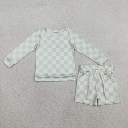 Sibling Baby Girls Kids Long Sleeves Camo Plaid Shirts Shorts Pajamas Sets Clothes RTS