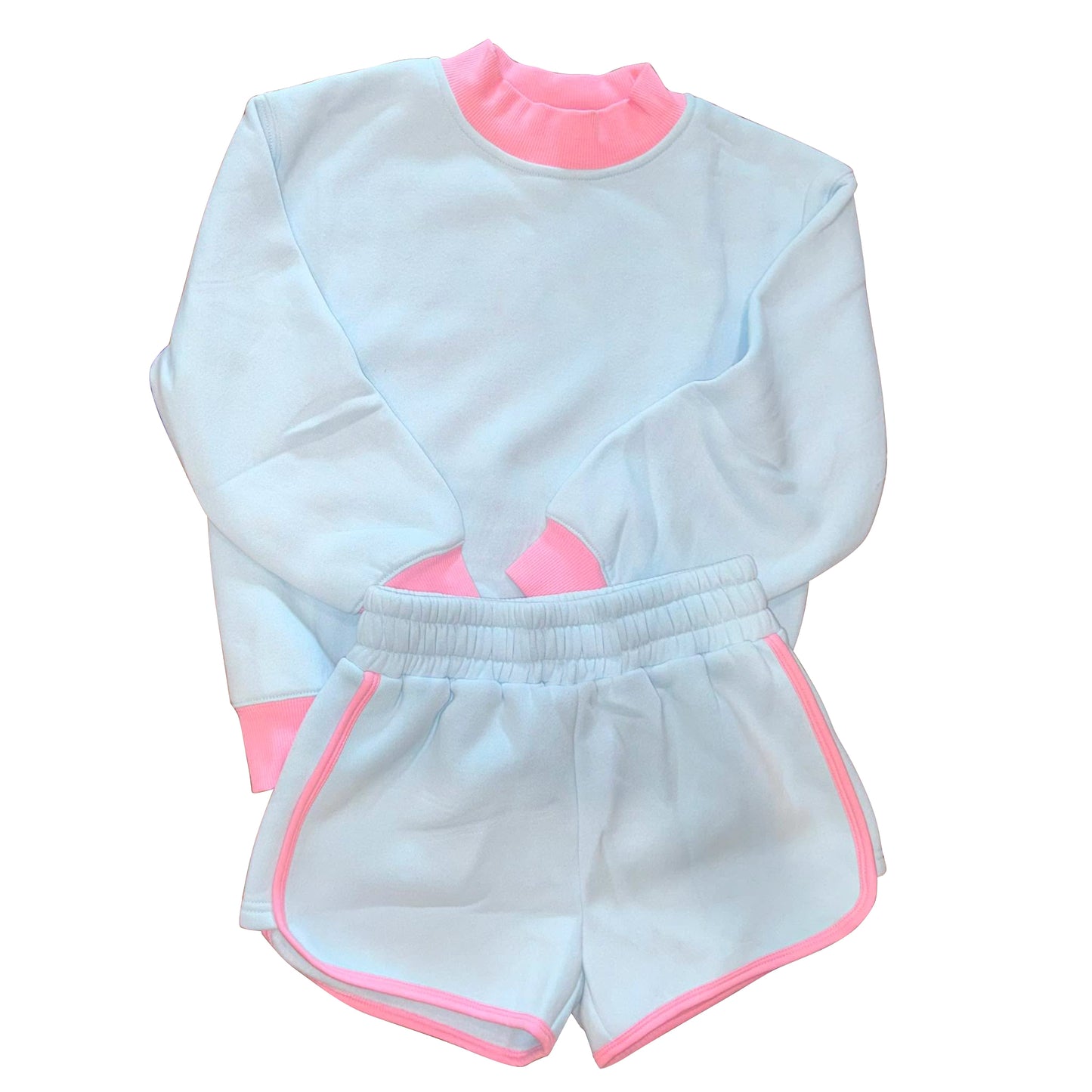 ( Moq 5 ) Preorder Baby Girls Kids Long Sleeves White Shirt Shorts Set Yoga Active Clothes
