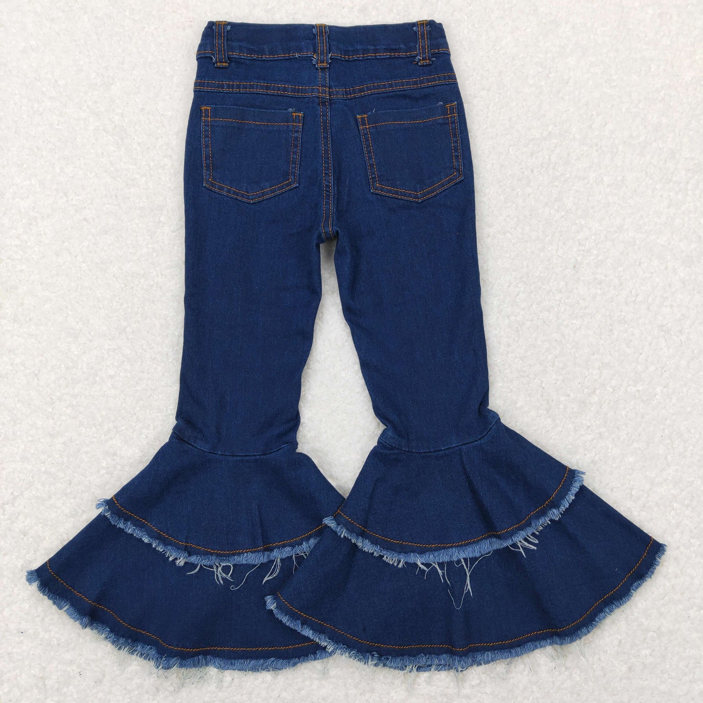 C12-9 Baby Girls Denim Double Ruffle Jeans Bell Pants