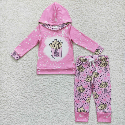 GLP0805 Baby Girl Pink Long Sleeves Valentines Chips Hooded Tops Pants Outfit