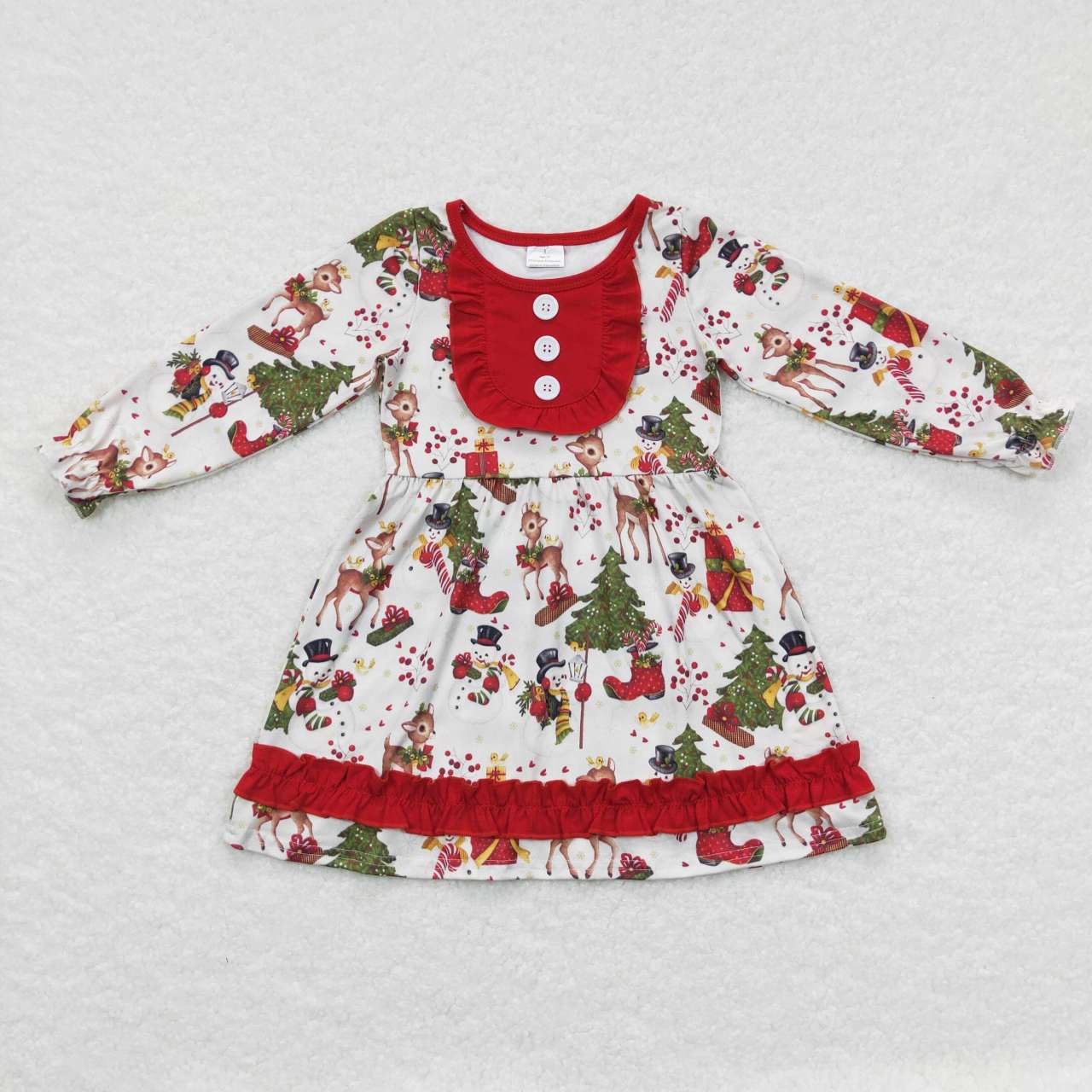 GLD0292 Baby Girl Christmas Deer Long Sleeves Dress