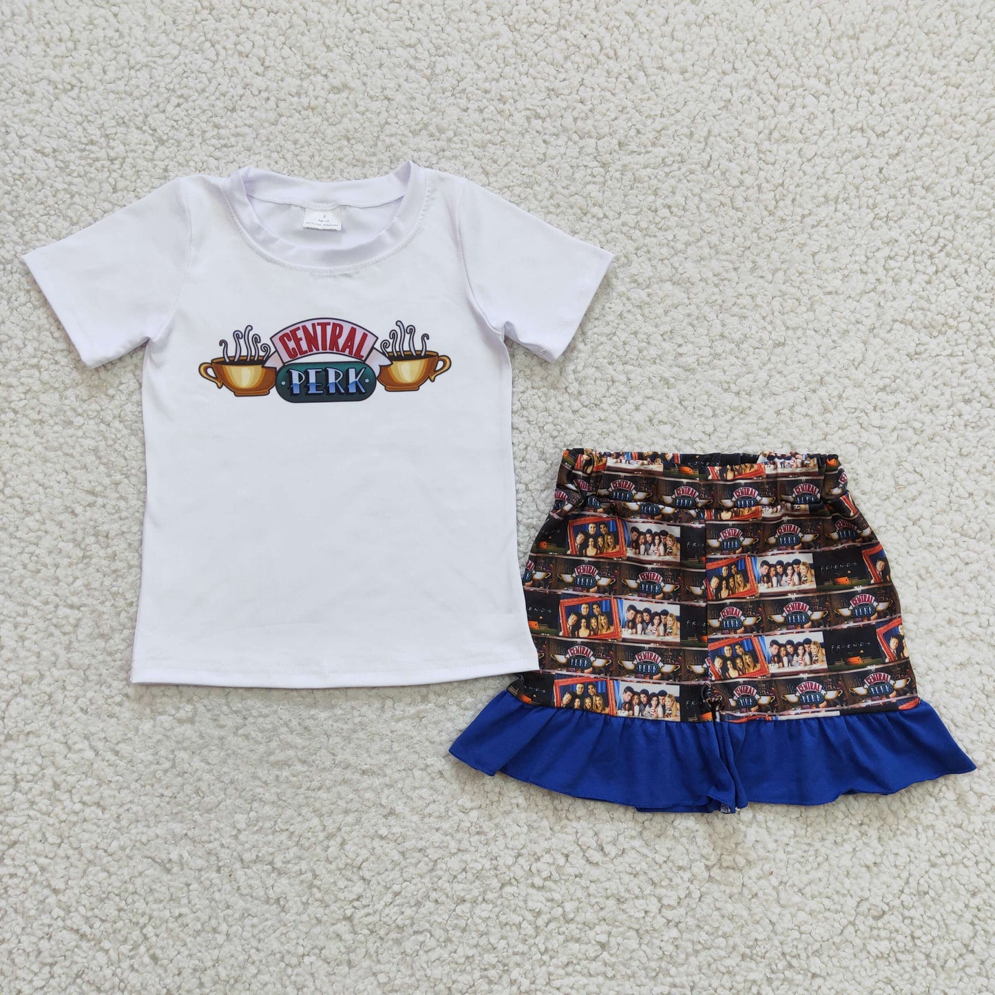 Promotion Baby Girl Short Sleeves Shirt Shorts Coffee Summer Girl Outfit