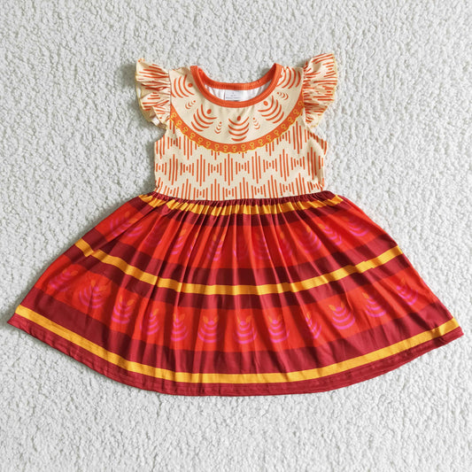 Promotion Baby Girl Short Sleeves Cartoon Orange Twirl Dress RTS