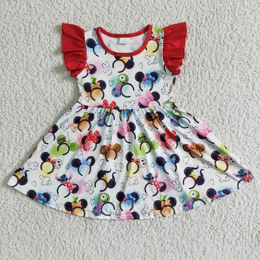 Promotion GSD0011 Baby Girl Summer Short Sleeve Cartoon Twirl Dress