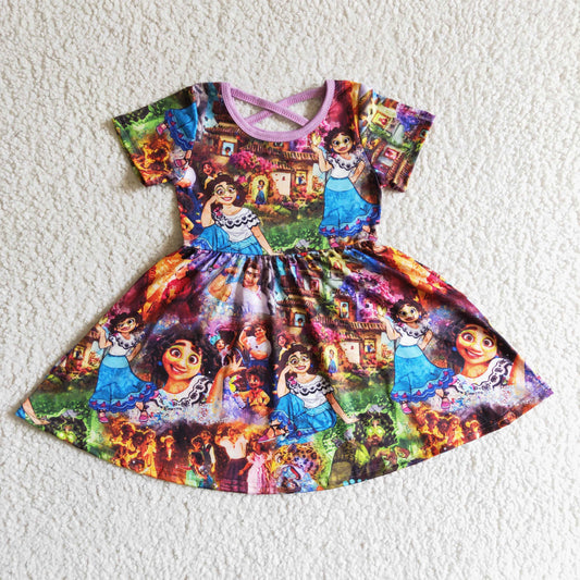 Promotion Baby Girl Short Sleeves Cartoon Movie Twirl Dress RTS