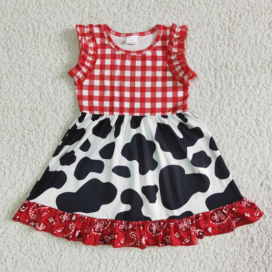 Promotion GSD0015 Baby Girl Cow Red Plaid Dress