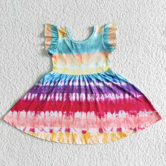 Promotion Baby Girl Short Sleeves Tie Dye Summer Dress