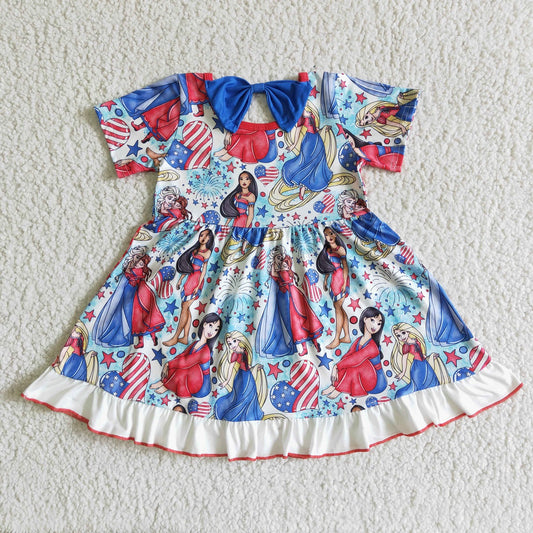 Promotion July 4th Baby Girl Summer Princess Blue Twirl Dress