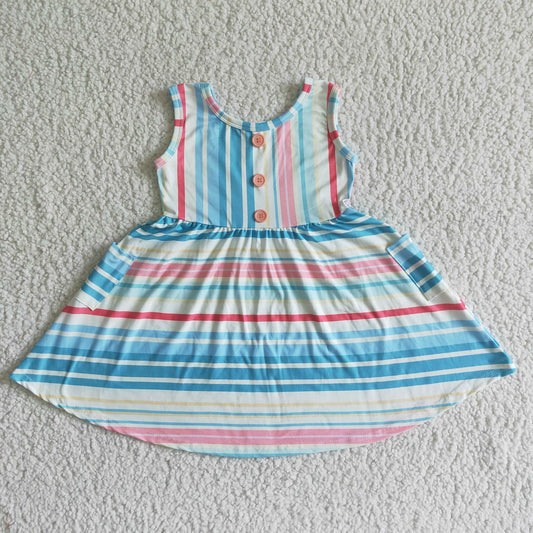 Promotion Baby Girl Sleeveless Stripes Pocket Summer Dress