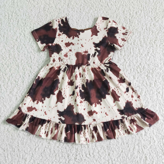 Promotion Baby Girl Short Sleeves Summer Western Cow Twirl Dress