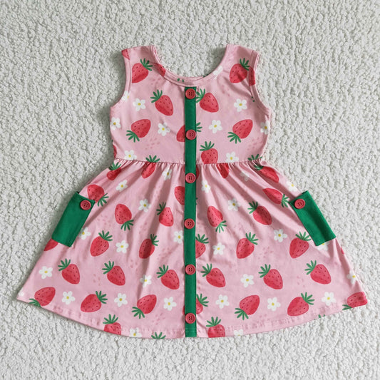 Promotion Baby Girl Sleeveless Strawberry Pocket Summer Dress