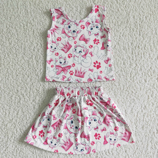 Promotion Baby Girl Sleeveless Summer Cats Skirt Set