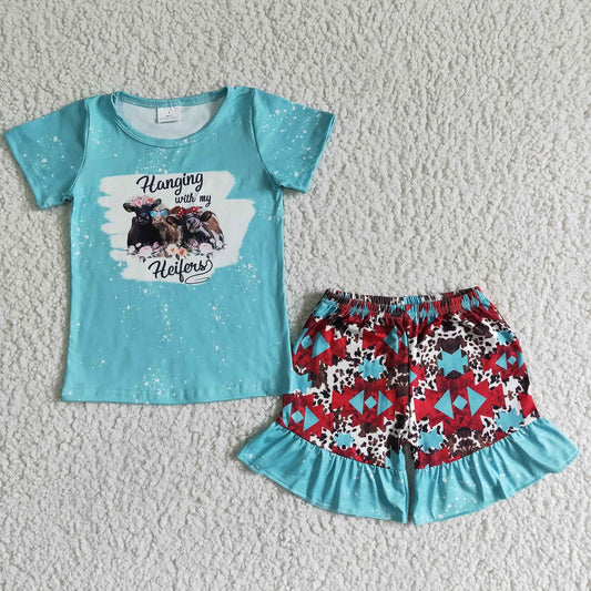 Promotion Baby Girl Short Sleeves Heifers Shirt Shorts Summer Outfit