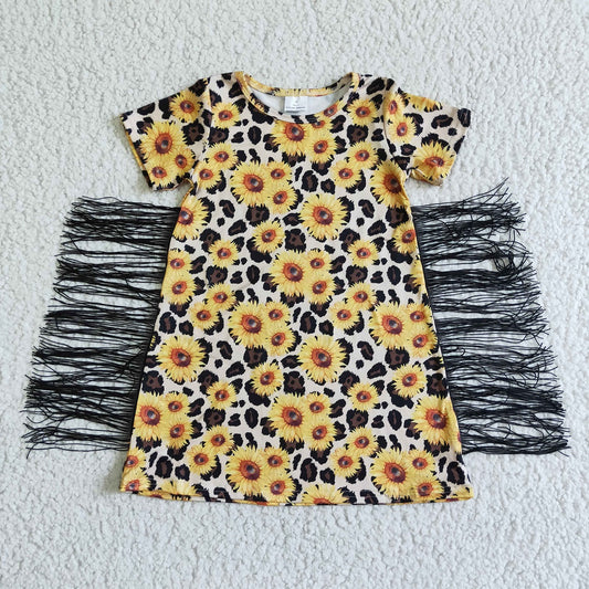 Promotion Baby Girl Summer Sunflower Leopard Tassel Dress