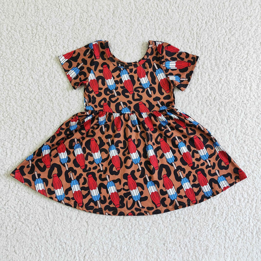 Promotion Baby Girl Summer July 4th Leopard Twirl Dress