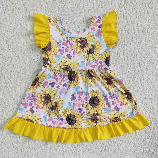 Promotion Baby Girl Sunflower Short Sleeves Summer Dress