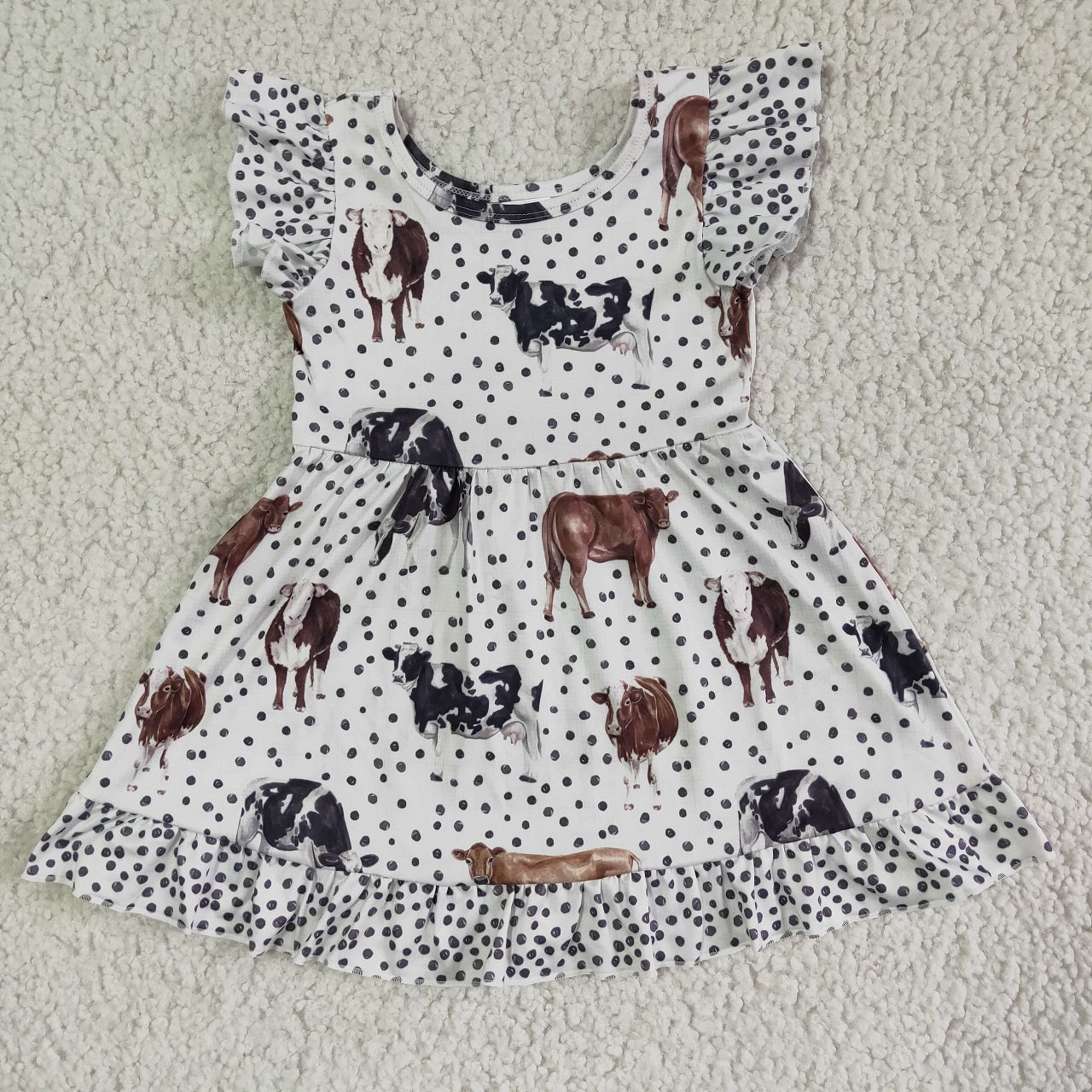 Promotion Baby Girl Summer Short Sleeves Cow Dress