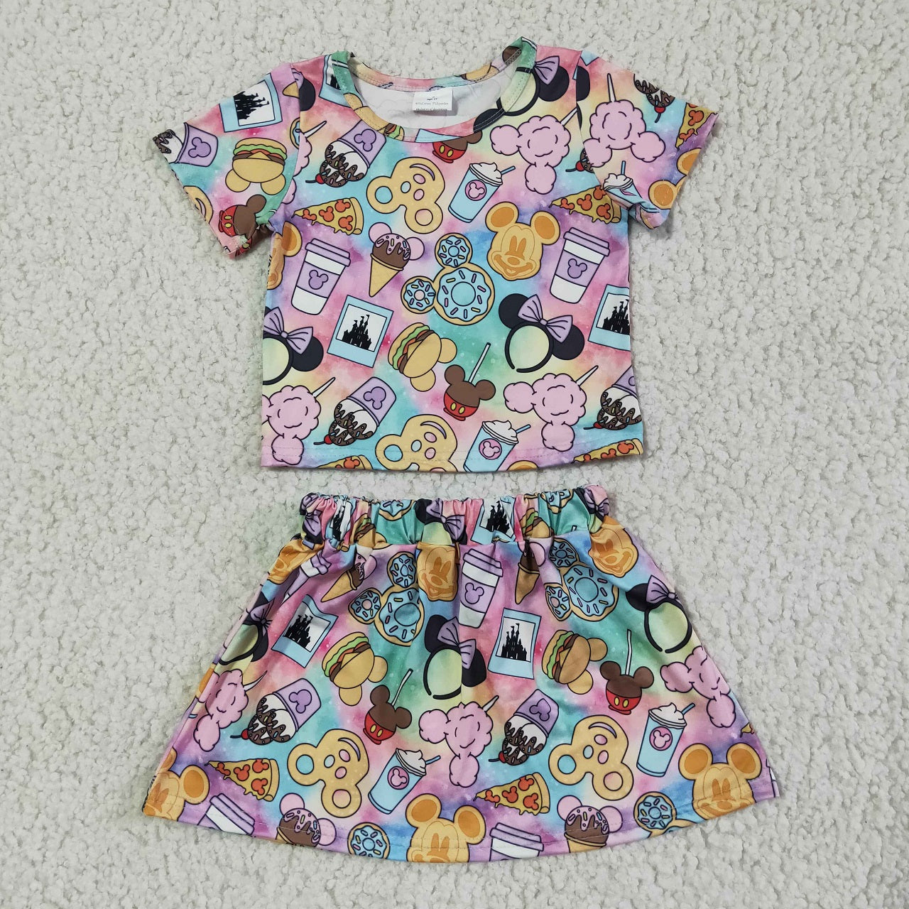 Promotion Baby Girl Short Sleeves Shirt Cartoon Skirt Outfit