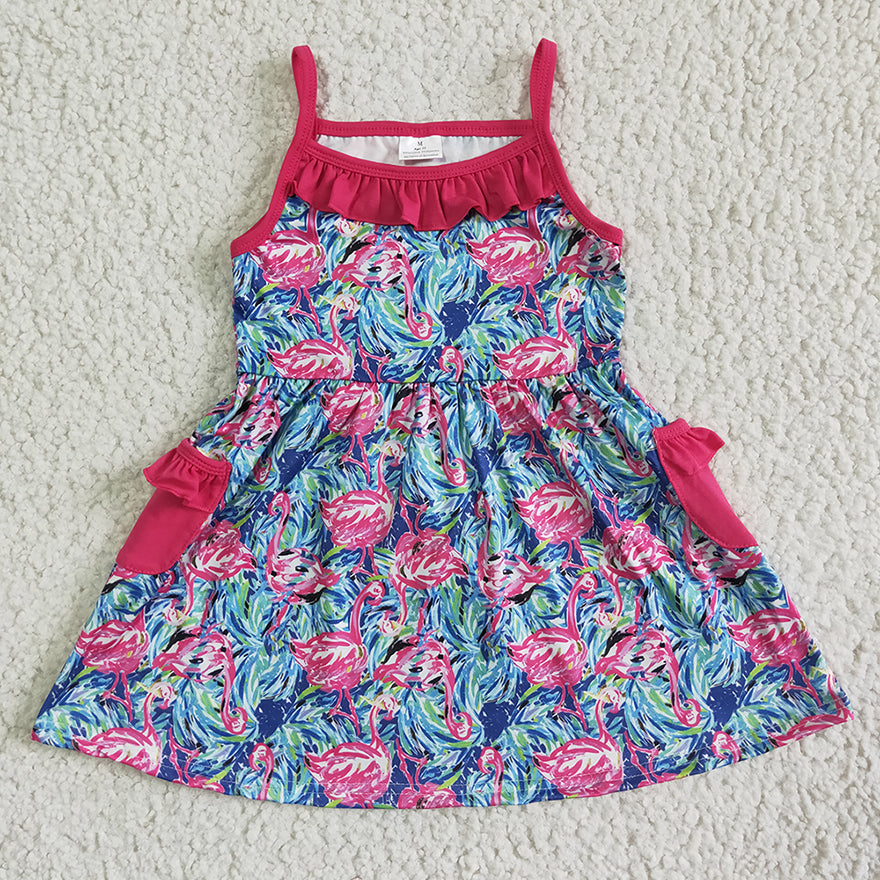 Promotion Baby Girl Sleeveless Flamingo Pocket Dress