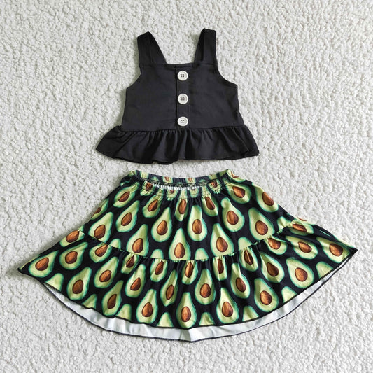 Promotion Baby Girl Summer Avocado Tops Skirt Outfit