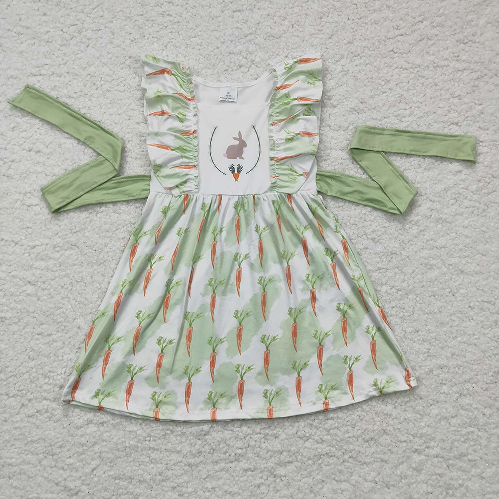 Baby Boy Girl Short Sleeves Easter Rabbits Carrots Sibling Green Romper Dress Set