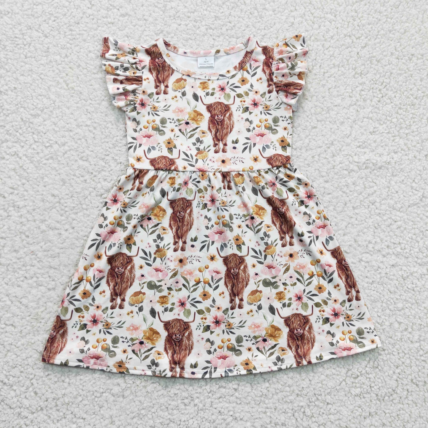 Promotion Baby Girl Western Cow Floral Short Sleeves Dress