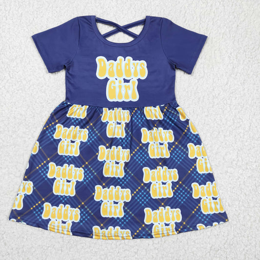 Promotion Baby Kids Short Sleeves Daddy's Girl Blue Dress