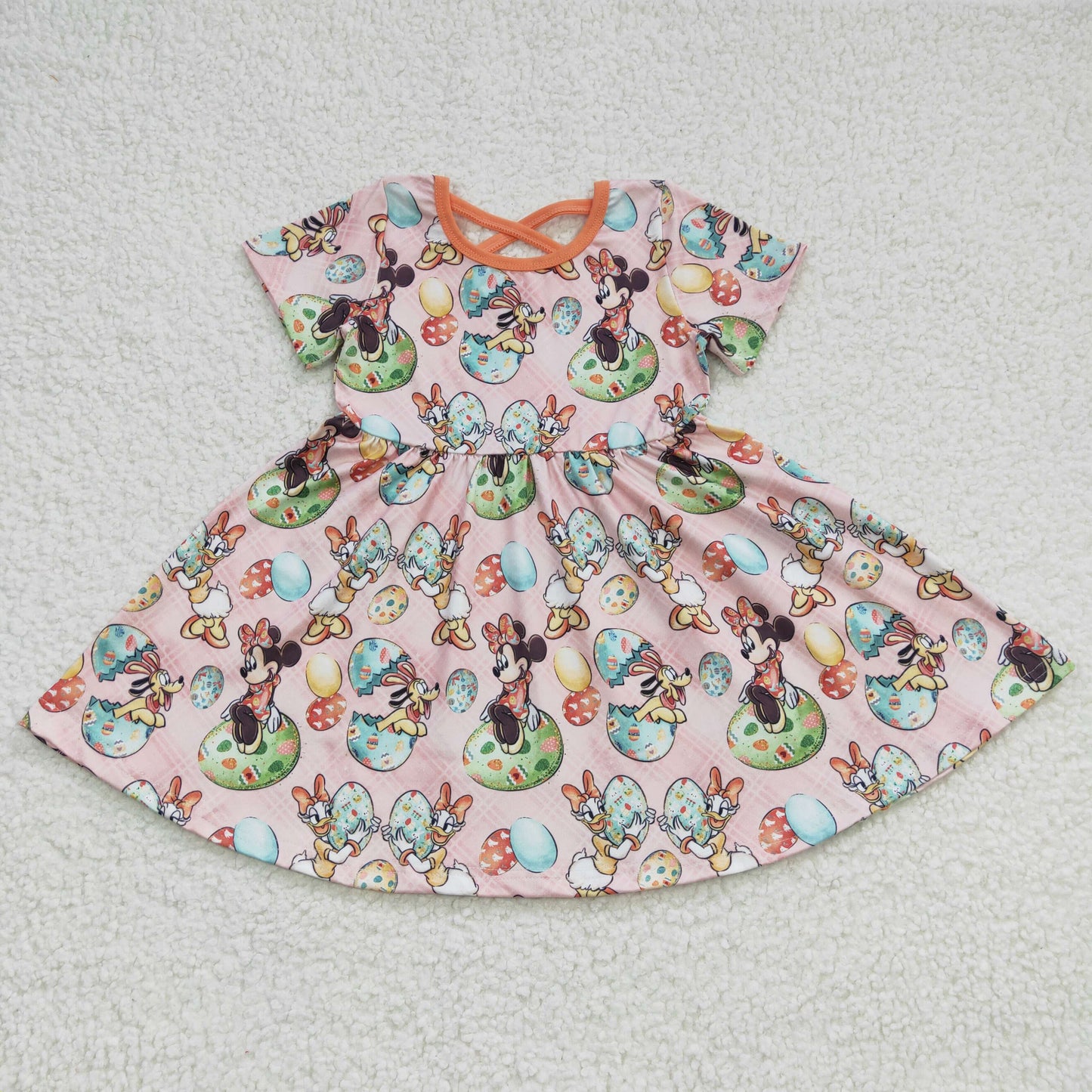 Promotion Baby Girl Short Sleeves Cartoon Easter Eggs Twirl Dress