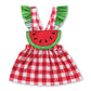 Promotion Baby Girl Short Sleeves Embroidery Watermelon Summer Red Plaid Dress