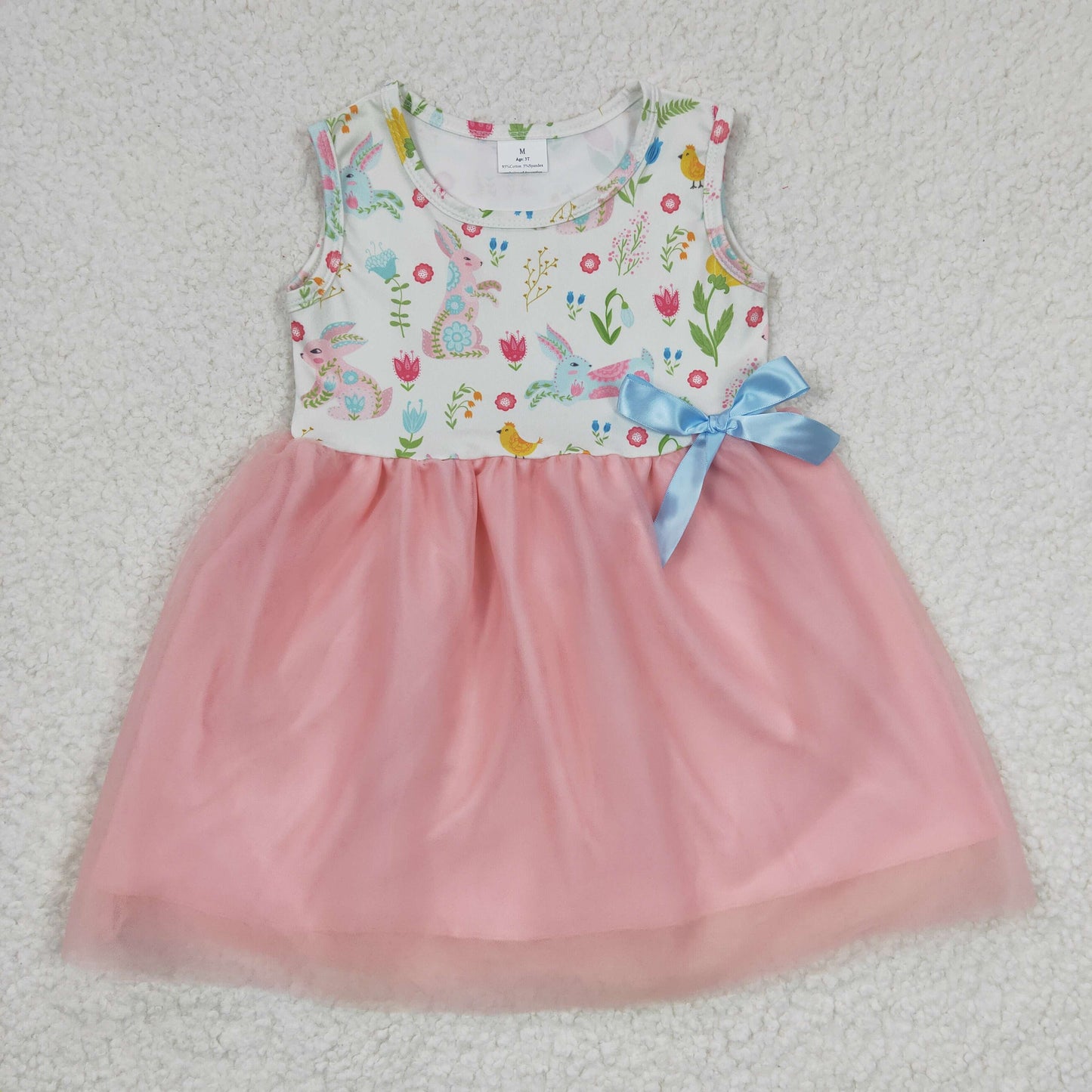 Promotion Baby Girl Easter Rabbits Flower Pink Tulle Dress RTS