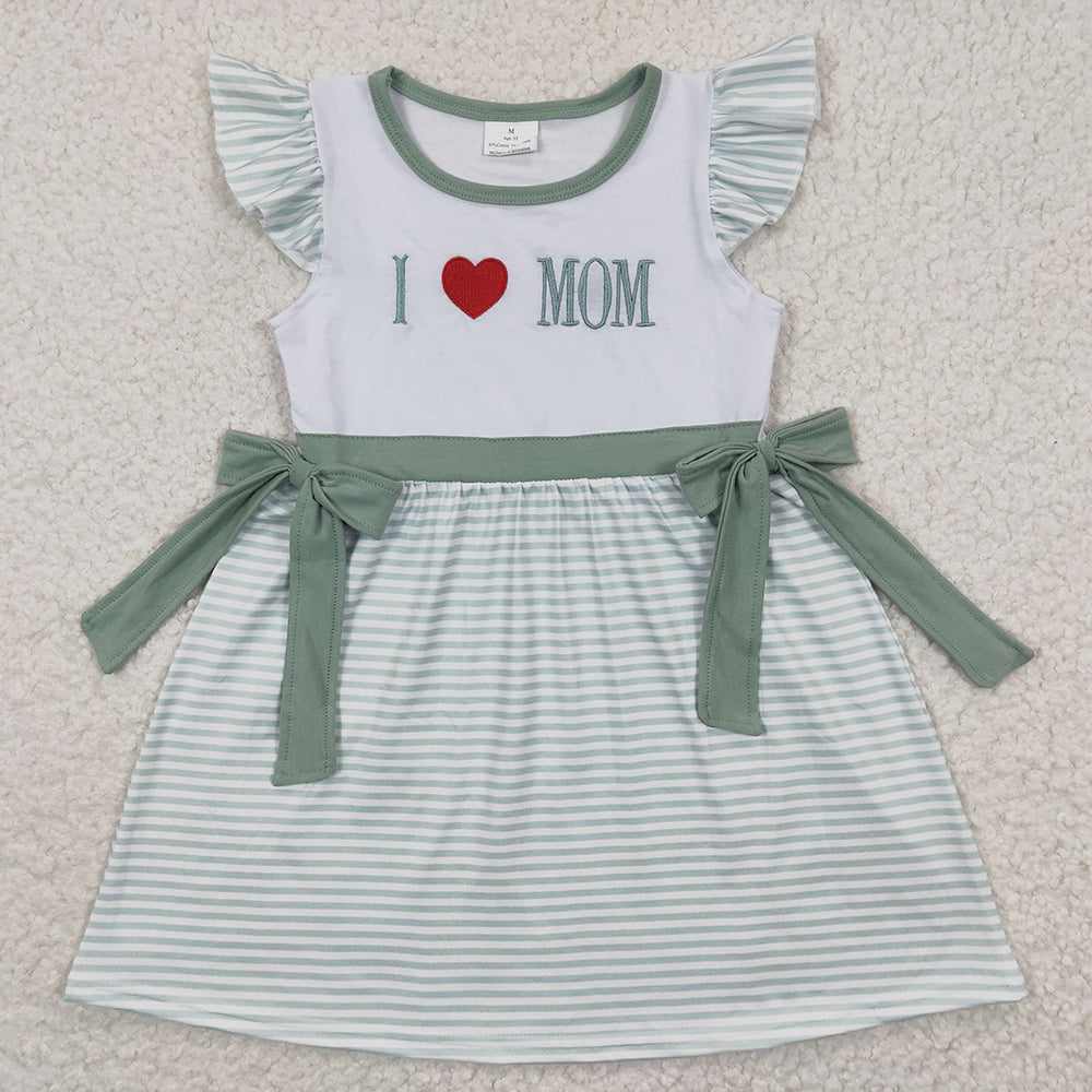 Baby Boy Girl Embroidery I Love Mom Green Sibling Romper Dress Clothes Set