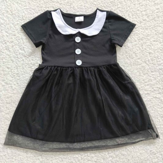 Promotion Baby Girl Short Sleeves Summer Black Tulle Dress