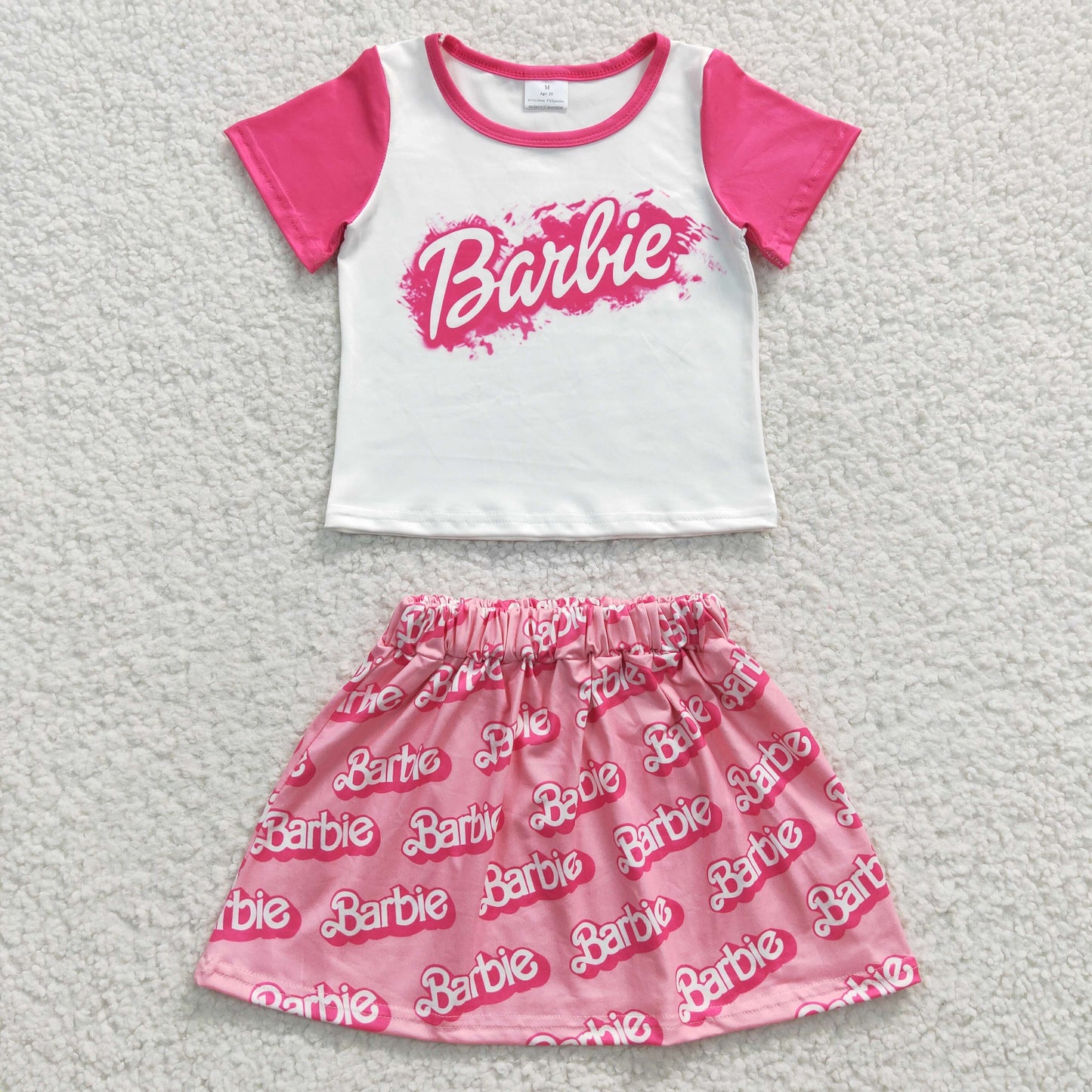 Promotion Baby Girls Kids Short Sleeves Shirt Pink Skirt Summer Outfit RTS