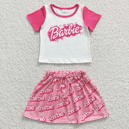 Promotion Baby Girls Kids Short Sleeves Shirt Pink Skirt Summer Outfit RTS