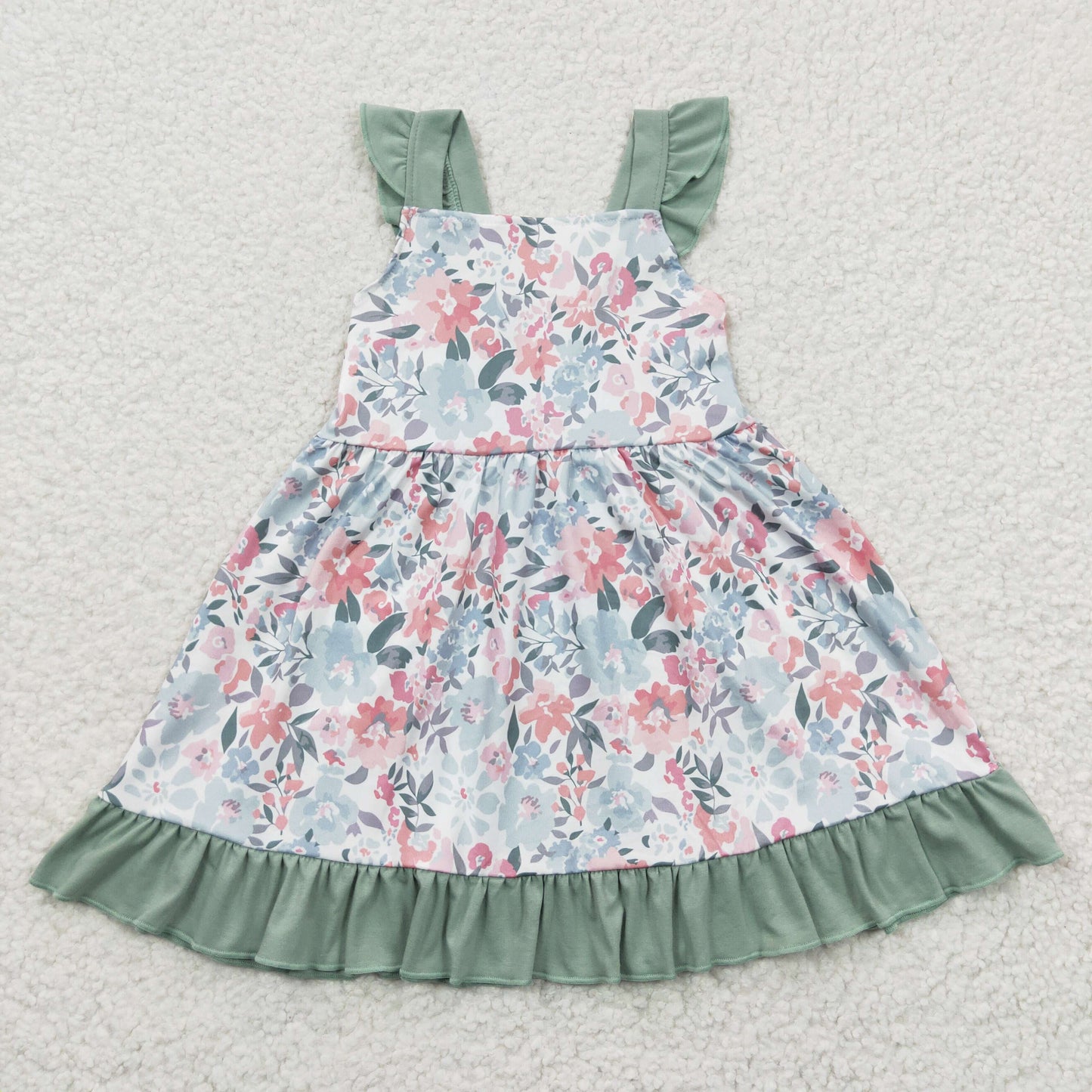 Sibling Baby Girls Kids Floral Summer Ruffle Knee Length Dresses RTS
