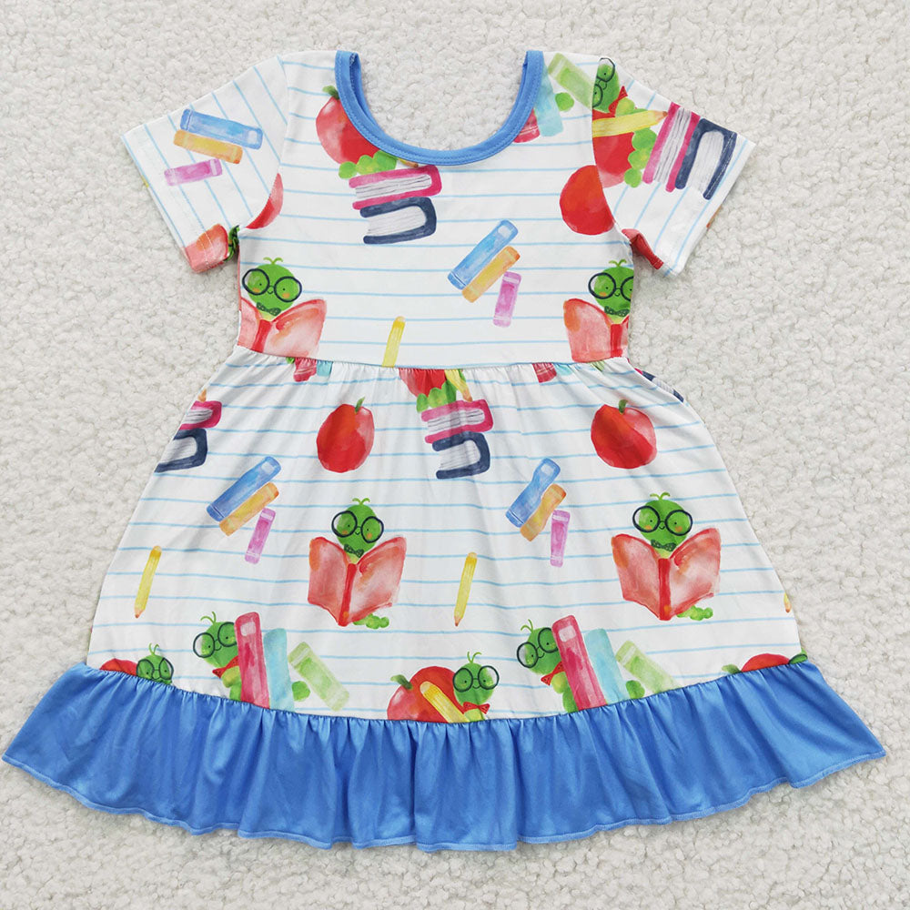 Baby Girl Short Sleeves Apple Pencil Back To School Sibling Clothes Dress RTS