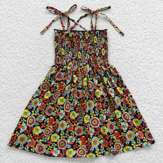 Promotion Baby Girl Summer Halter Sleeveless Elastic Smocked Floral Dress