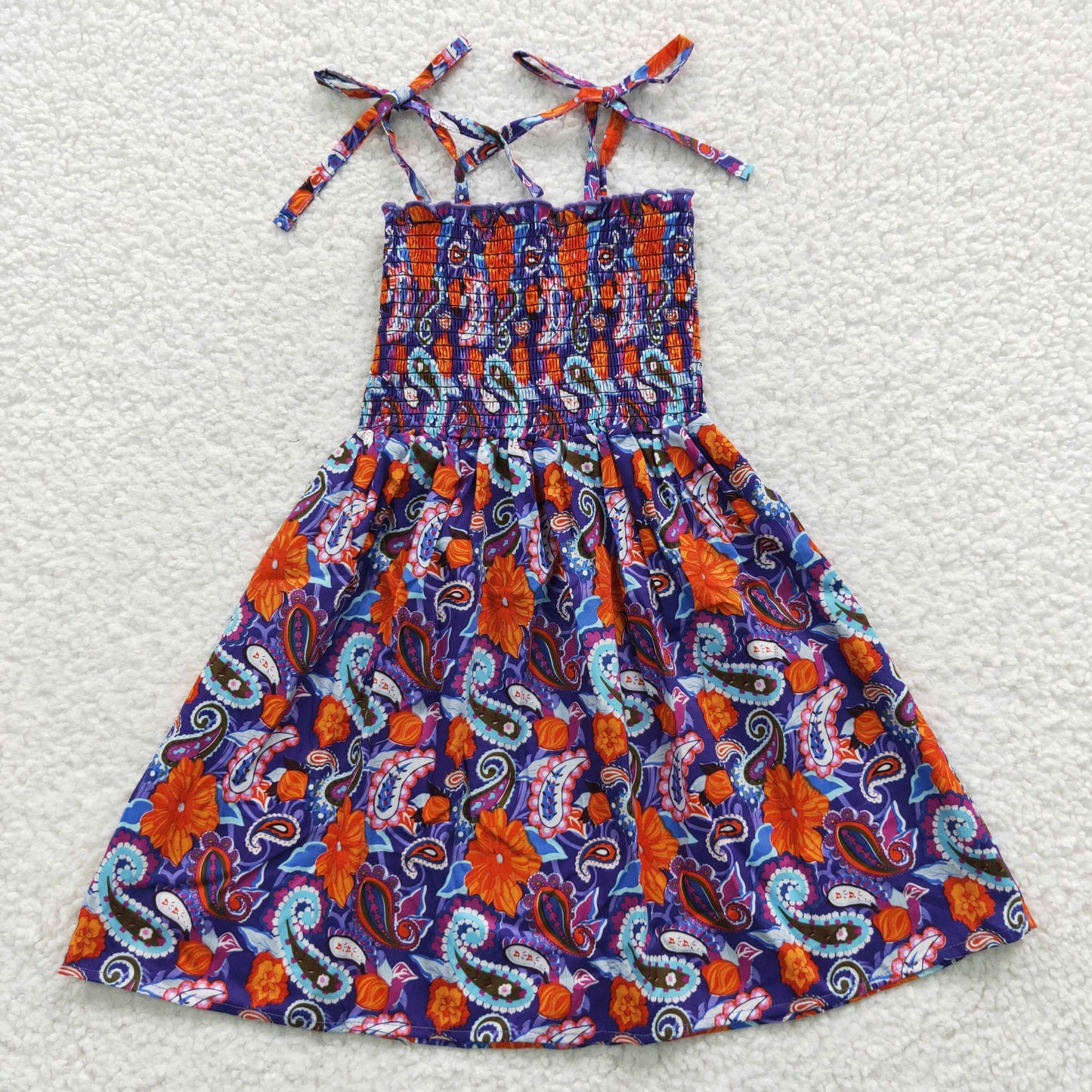 Promotion Baby Girl Summer Halter Sleeveless Elastic Smocked Floral Dress RTS