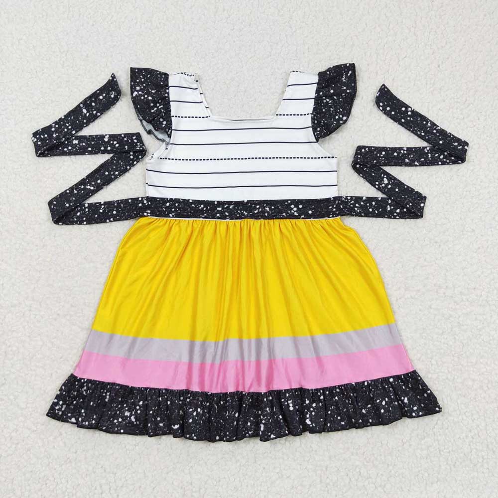 Baby Girl Short Sleeves Apple Pencil Back To School Sibling Clothes Dress RTS