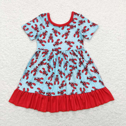 Baby Girl Short Sleeves Crawfish Sibling Romper Dress