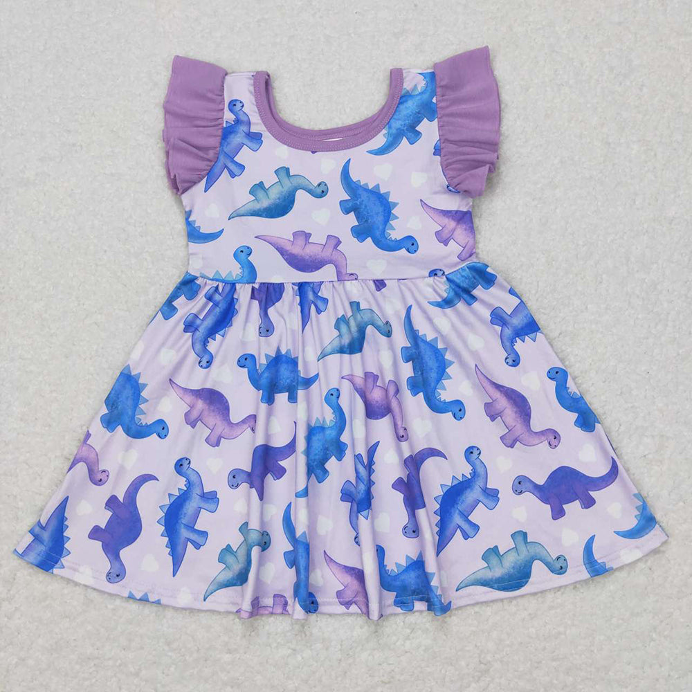 Baby Girl Short Sleeves Purple Dinosaurs Sibling Dress Clothes Set