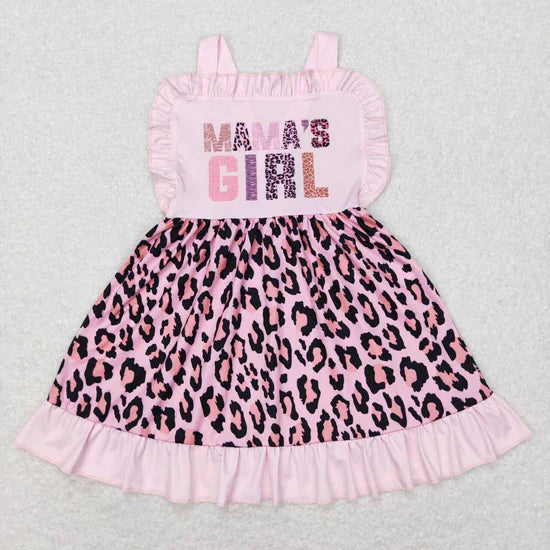 Baby Kids Sleeveless Mama's Girl Leopard Sibling Pink Romper Clothes Dress