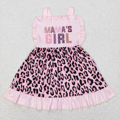 Baby Kids Sleeveless Mama's Girl Leopard Sibling Pink Romper Clothes Dress